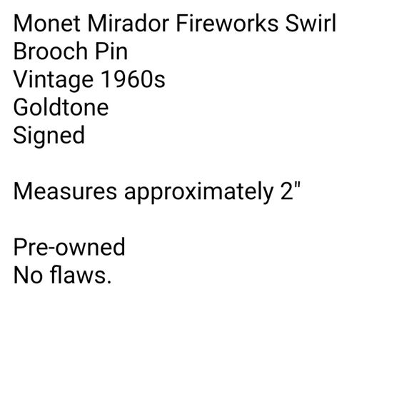 Monet Mirador Fireworks Swirl Goldtone Vintage Brooch Pin - Picture 6 of 7
